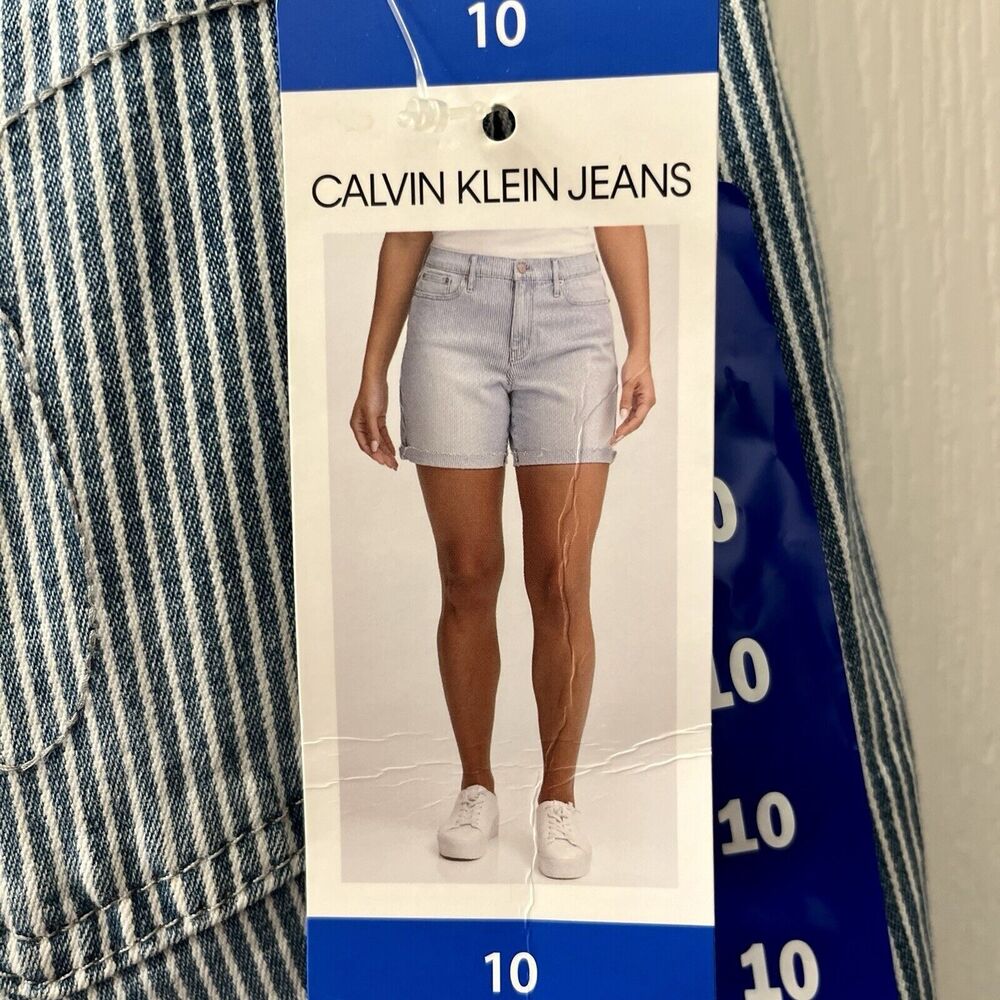 Calvin Klein Jeans Women's 10 Roll Cuff Denim Shorts Railroad Stripe High Rise - Picture 3 of 13